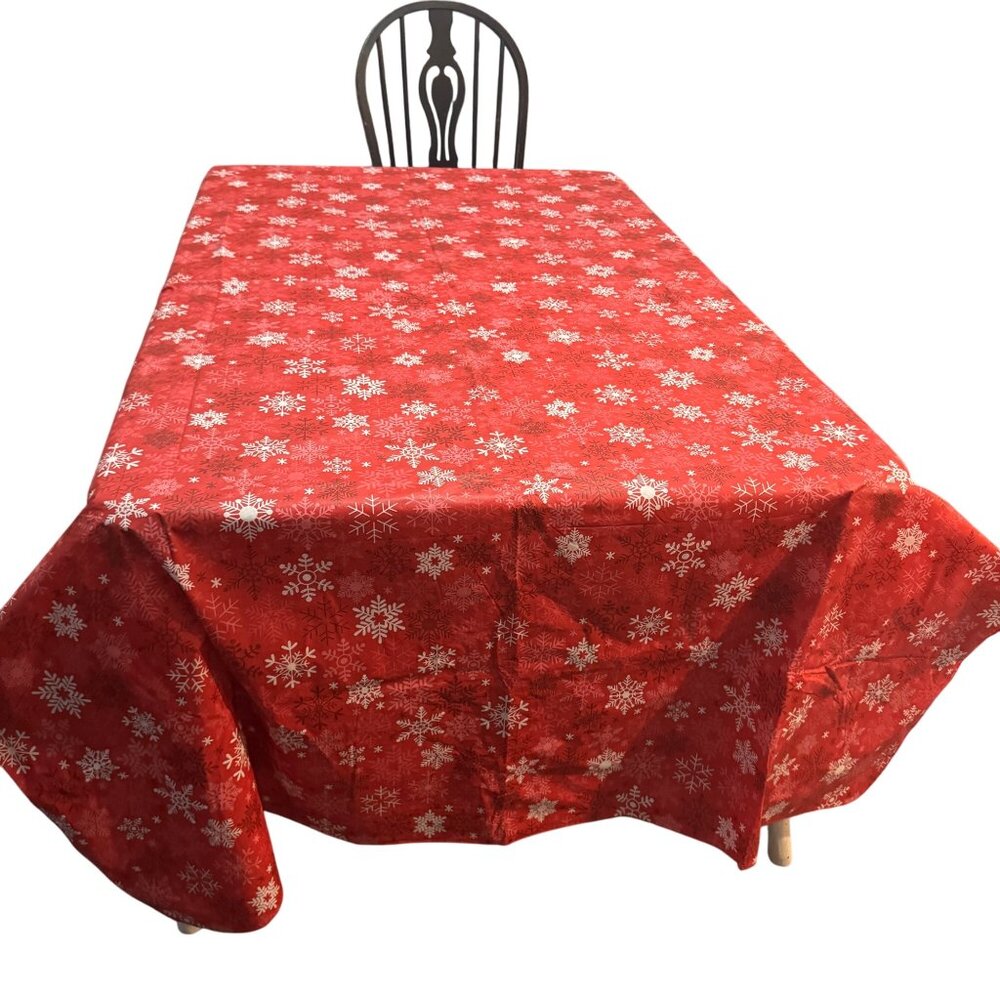 Christmas Snowflake Tablecloth Red & White Polyester 62 X 122 Rectangular